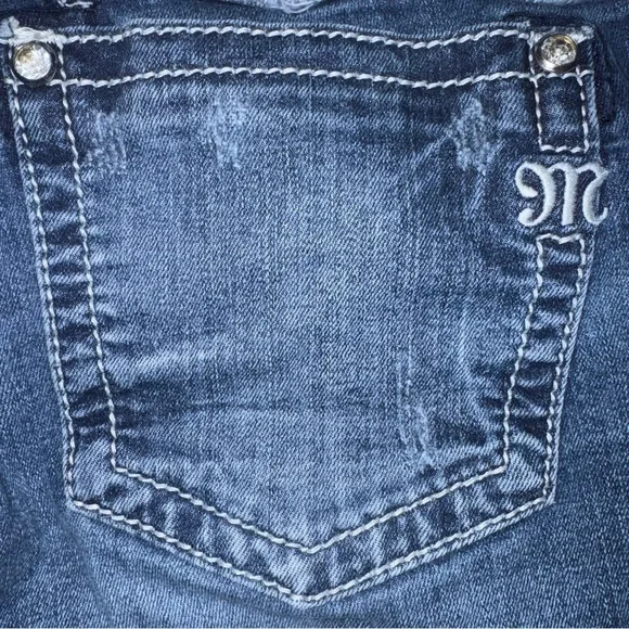 Miss Me Signature Bootcut Jeans 34 Embroidered Feather Mid Rise Stretch Y2K - Picture 5 of 9